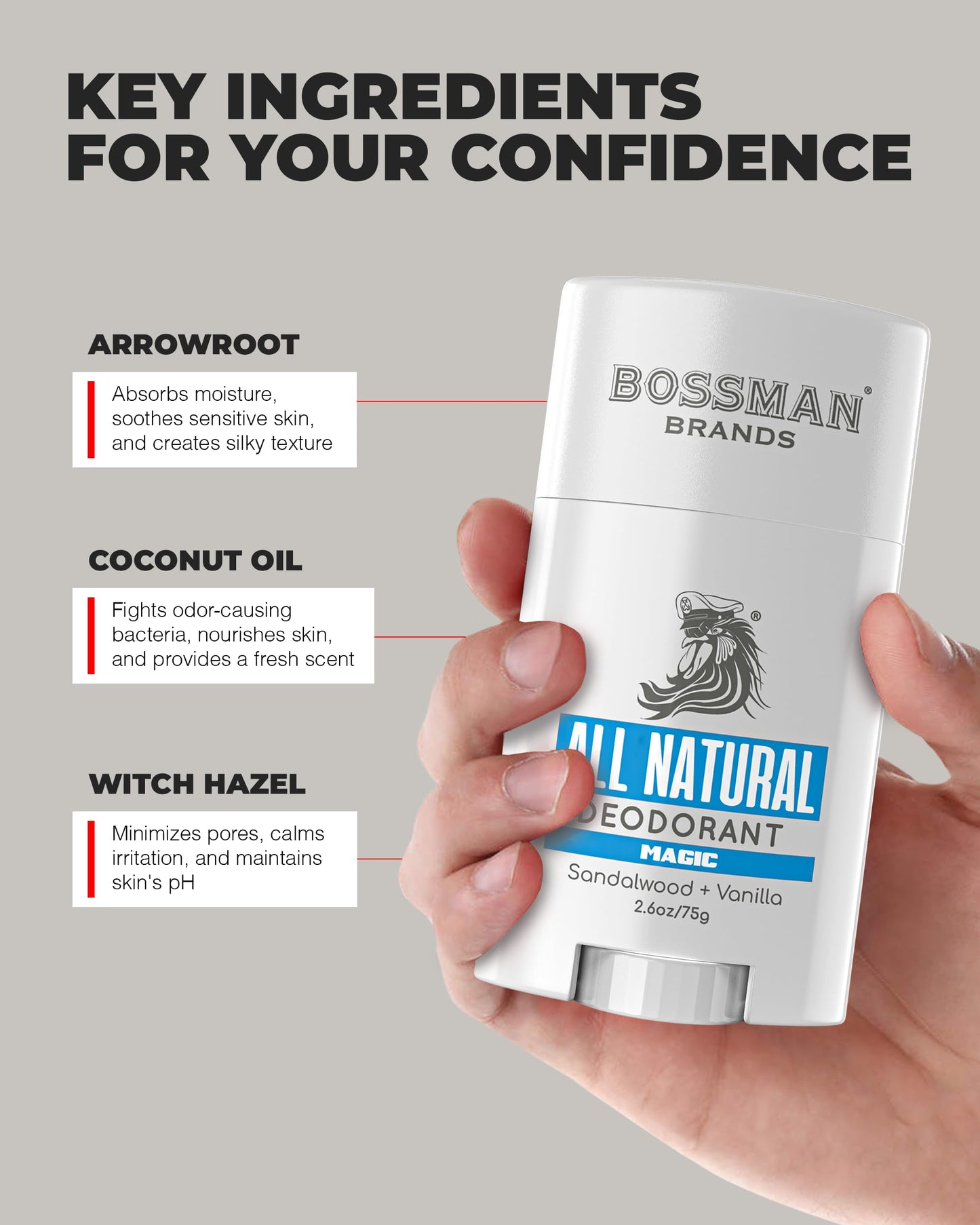 Bossman Unisex, All Natural Deodorant for Men & Women - Aluminum Free - Magic Scent Beauty and Personal Care Bossman