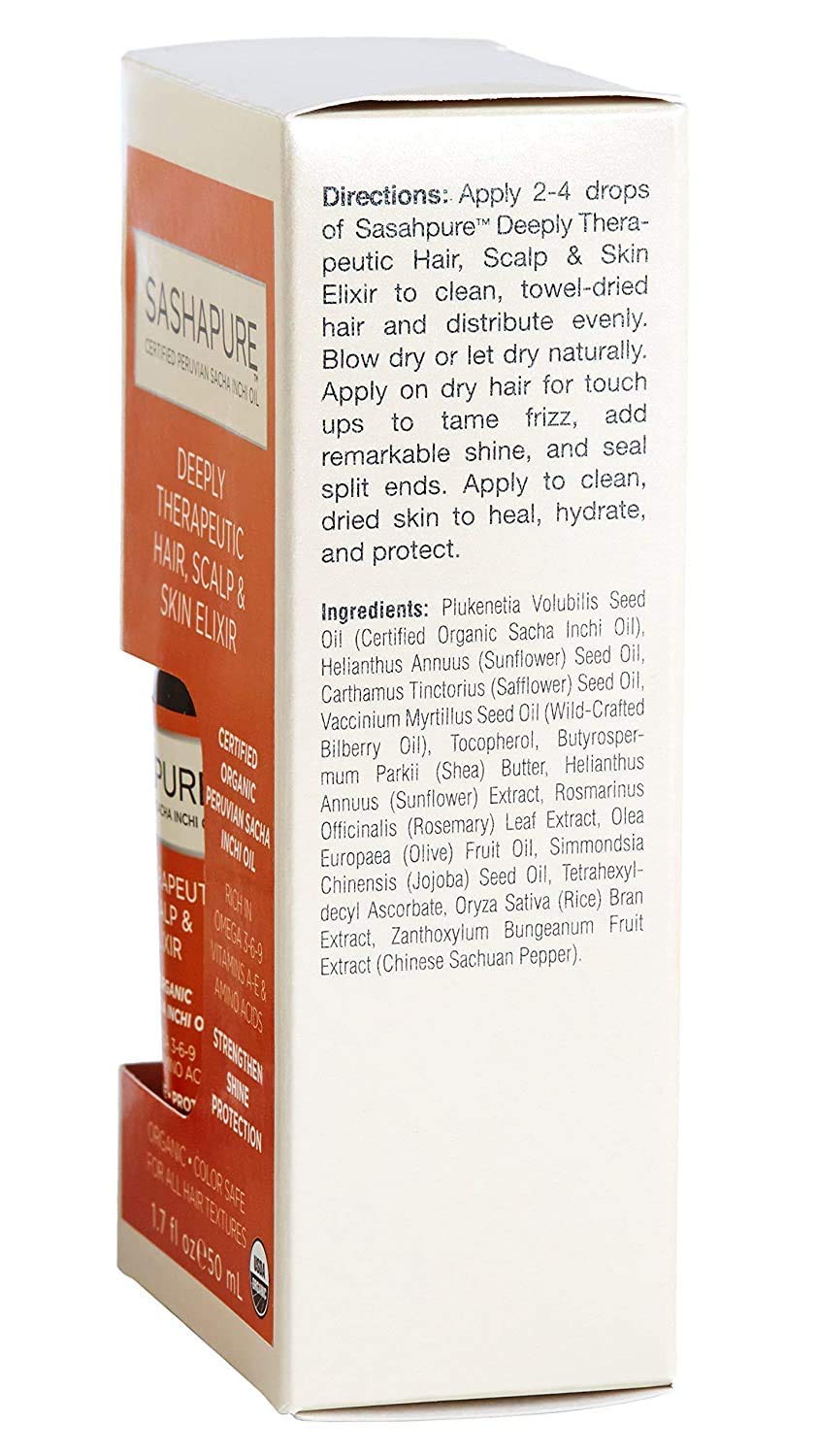 SASHAPURE Deeply Therapeutic Hair Scalp & Skin Elixir, Organic Hair Serum with Sacha Inchi Oil - Strengthen, Shine, Protection, 1.7 fl.oz. Beauty & Personal Care Sashapure