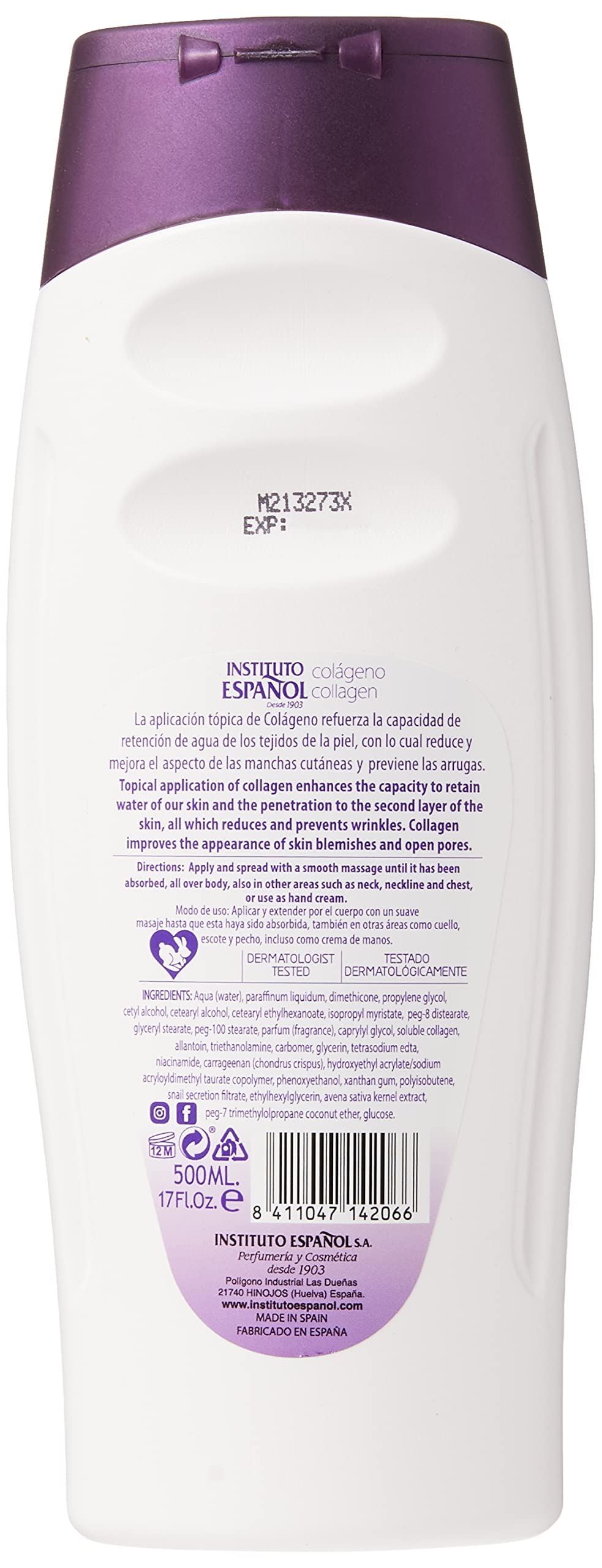 Avena Instituto Espanol Collagen body regeneration softens Moisturizes, Locion de Colageno 500ml Beauty & Personal Care Instituto Español