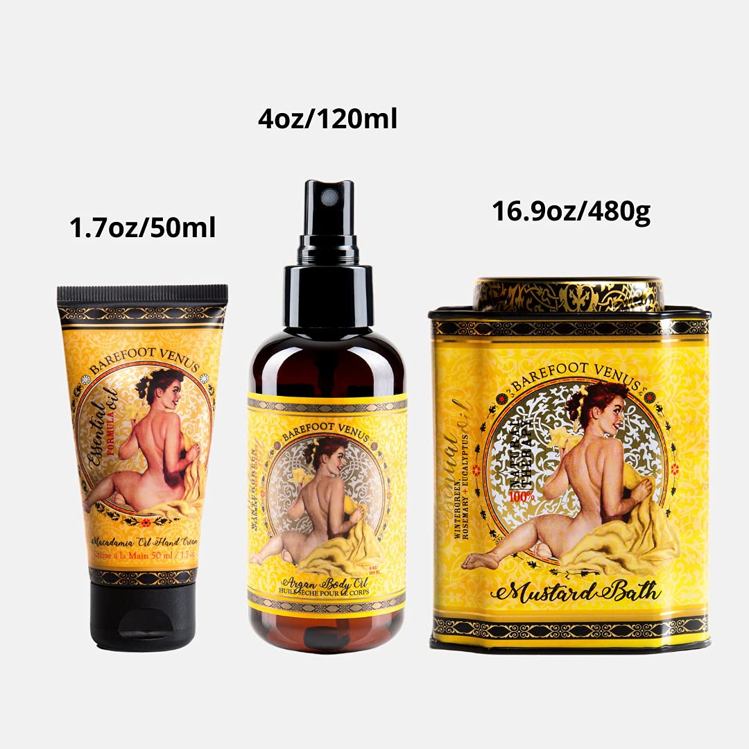 Barefoot Venus bath Soak, Hand Cream & Argan Oil Body Care Gift Set (Mustard Bath) Beauty and Personal Care Barefoot Venus