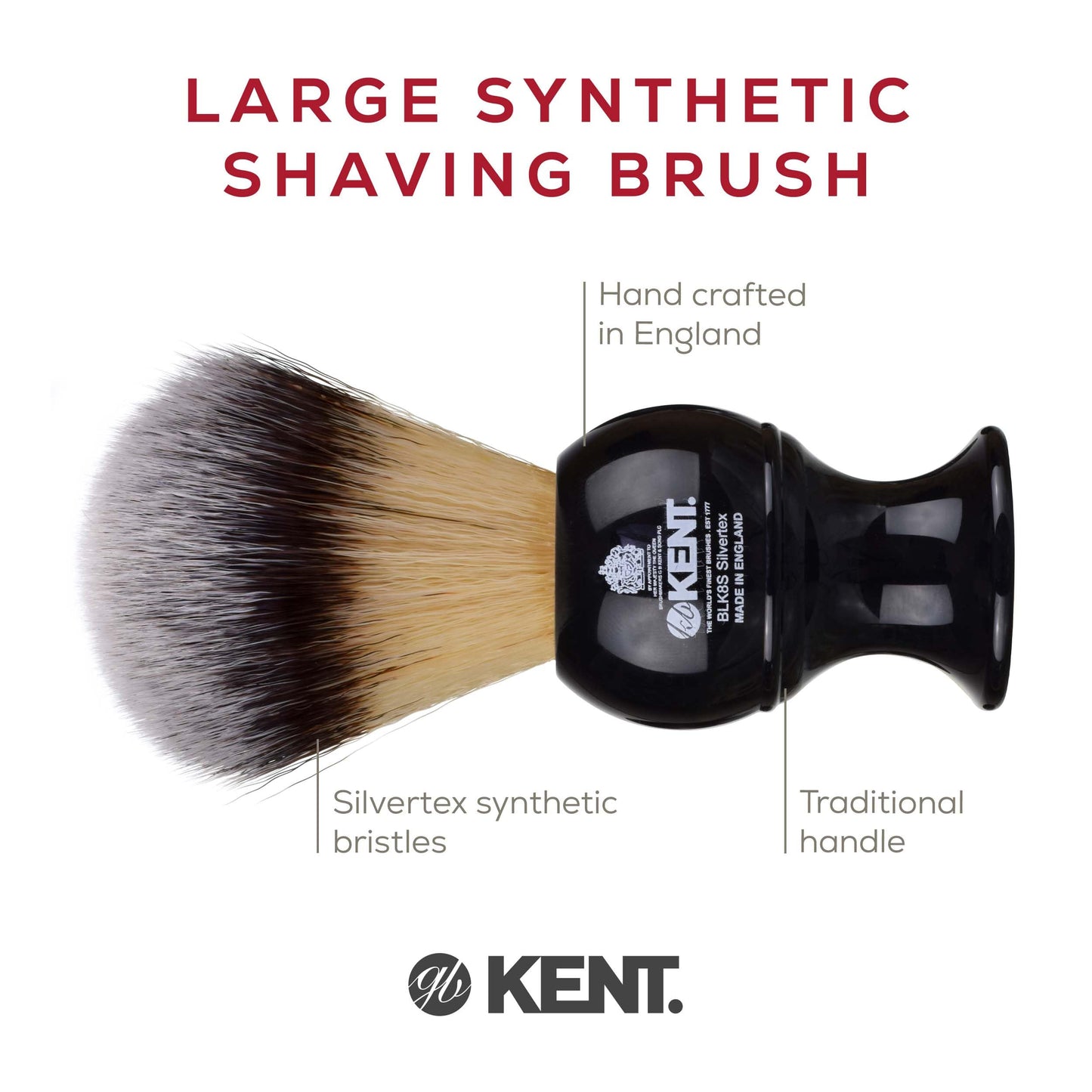 Kent BLK8S Shaving Brush with Ultra-Soft Silvertext Synthetic Bristles and Black Resin Handle to use with Shave Cream or Soap for a Perfect Lather. Beauty and Personal Care KENT