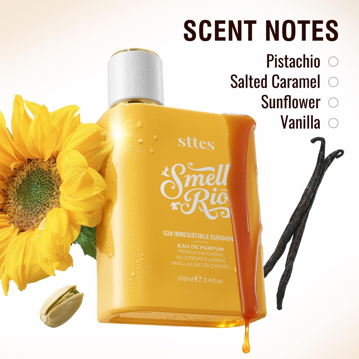 Sttes Perfume 02# Irresistible Sunshine for Women - Pistachio, Vanilla & Salted Caramel Eau de Perfume 100ml (3.4fl oz) Sweet Gourmand Caramel Vanilla Beauty and Personal Care Sttes