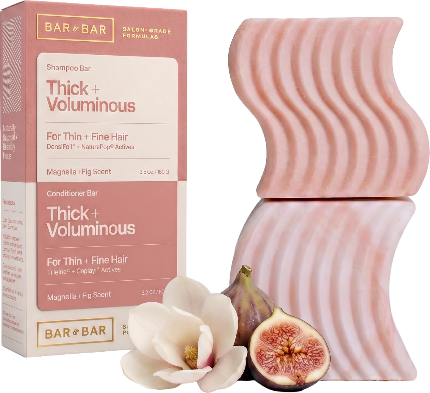Bar and Bar Shampoo and Conditioner Bar Set - Thick + Voluminous - Volumizing Solid Hair Care Duo - Thin & Fine Hair - Body & Lift - Magnolia & Fig Beauty & Personal Care Bar and Bar