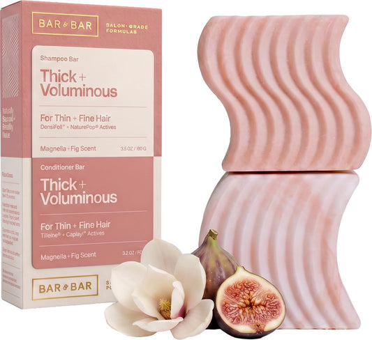 Bar and Bar Shampoo and Conditioner Bar Set - Thick + Voluminous - Volumizing Solid Hair Care Duo - Thin & Fine Hair - Body & Lift - Magnolia & Fig Beauty & Personal Care Bar and Bar