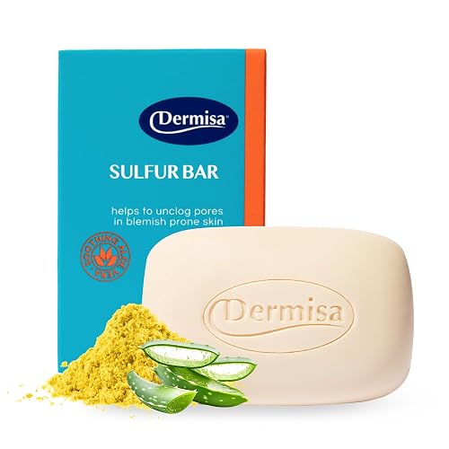 Dermisa Sulfur Bar Soap with Aloe Vera, Helps to Cleanse Oily Acne-Prone Skin and Unclog Pores, Contains Sulfur & Aloe Vera, No Parabens, No Animal Beauty & Personal Care Dermisa