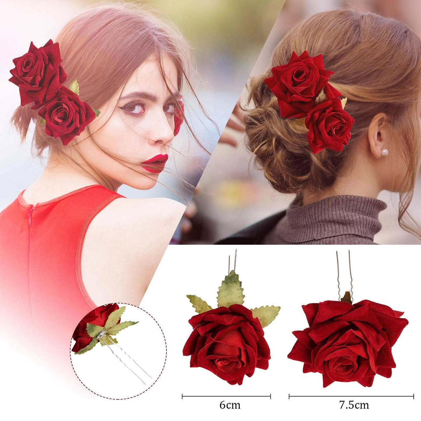 4 Pieces Rose Flower Hair Clip Big Rose Brooch Floral Clips Mexican Flower Hair Accessories for Woman Flamenco Dancer Bridal Party Wedding Beauty & Personal Care WILLBOND