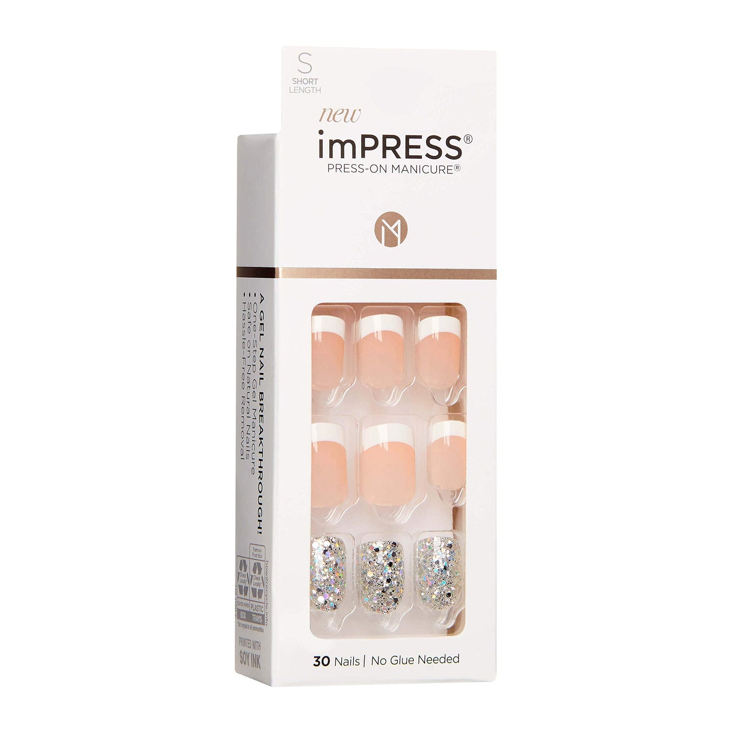 KISS imPRESS Press-On Manicure, Nail Kit, PureFit Technology, Short Press-On Nails, 'Time Slip', Includes Prep Pad, Mini Nail File, Cuticle Stick, Beauty & Personal Care imPRESS