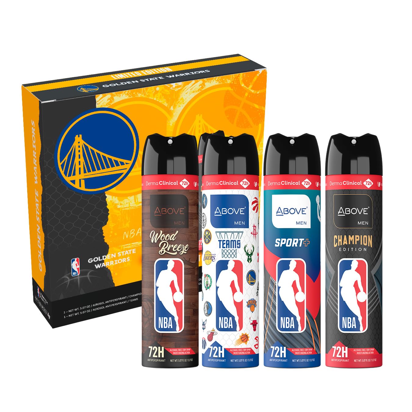 Above NBA - GOLDEN STATE WARRIORS Deodorant Gift Set - A Giftable Set for WARRIORS Fans - Antiperspirant Spray, 4 Signature Scents, 72h Protection Beauty and Personal Care NBA