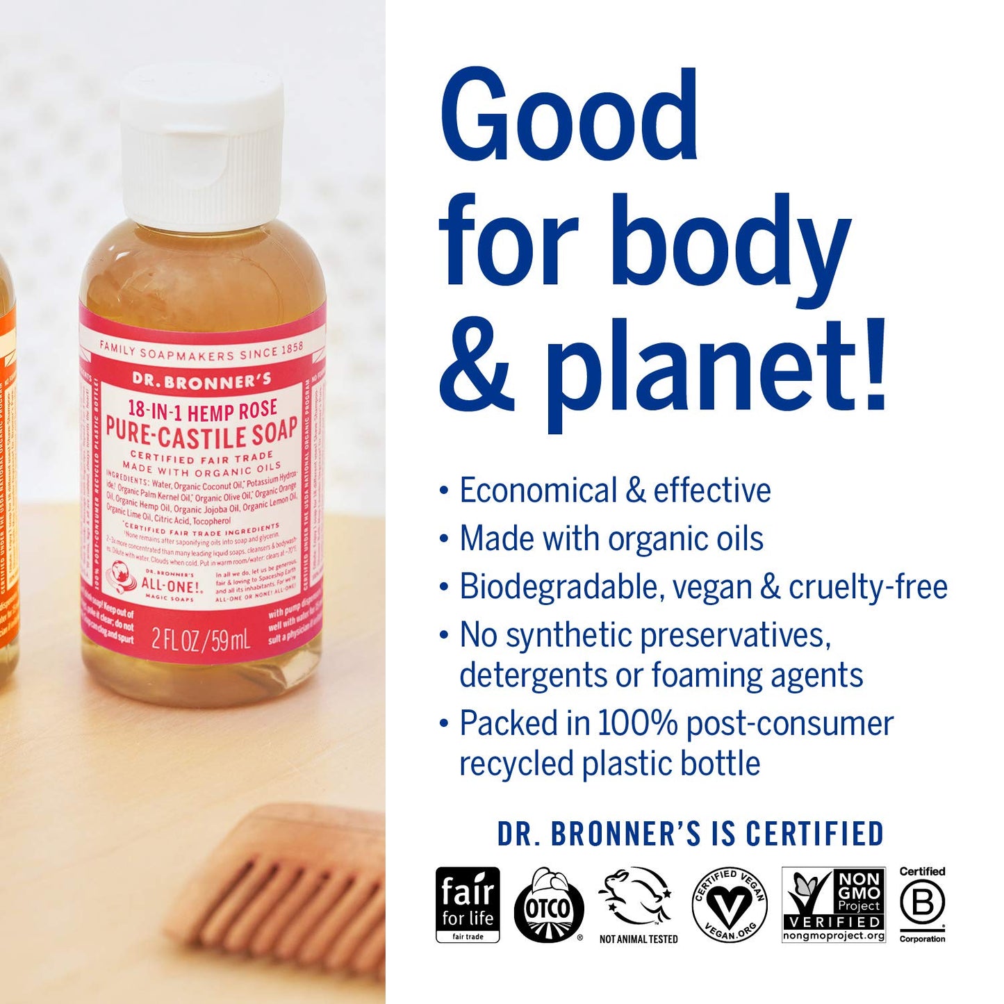 Dr. Bronner's - Pure-Castile Liquid Soap (Rose, 2 ounce) - Made with Organic Oils, 18-in-1 Uses: Face, Body, Hair, Laundry, Pets and Dishes Beauty & Personal Care Dr. Bronner's