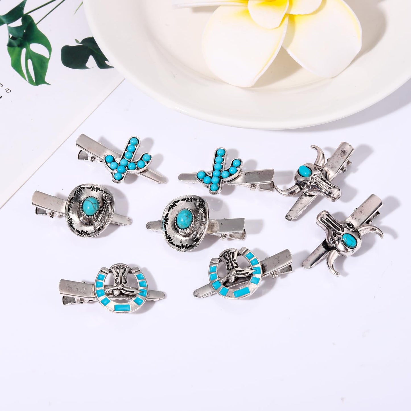 Western Cowboy Cowgirl Boot Hat Hair Clips - 8PCS Vintage Turquoise Star Lightning Cactus Hairpins - Women's Hair Accessories (Pattern A) Beauty & Personal Care mokkia