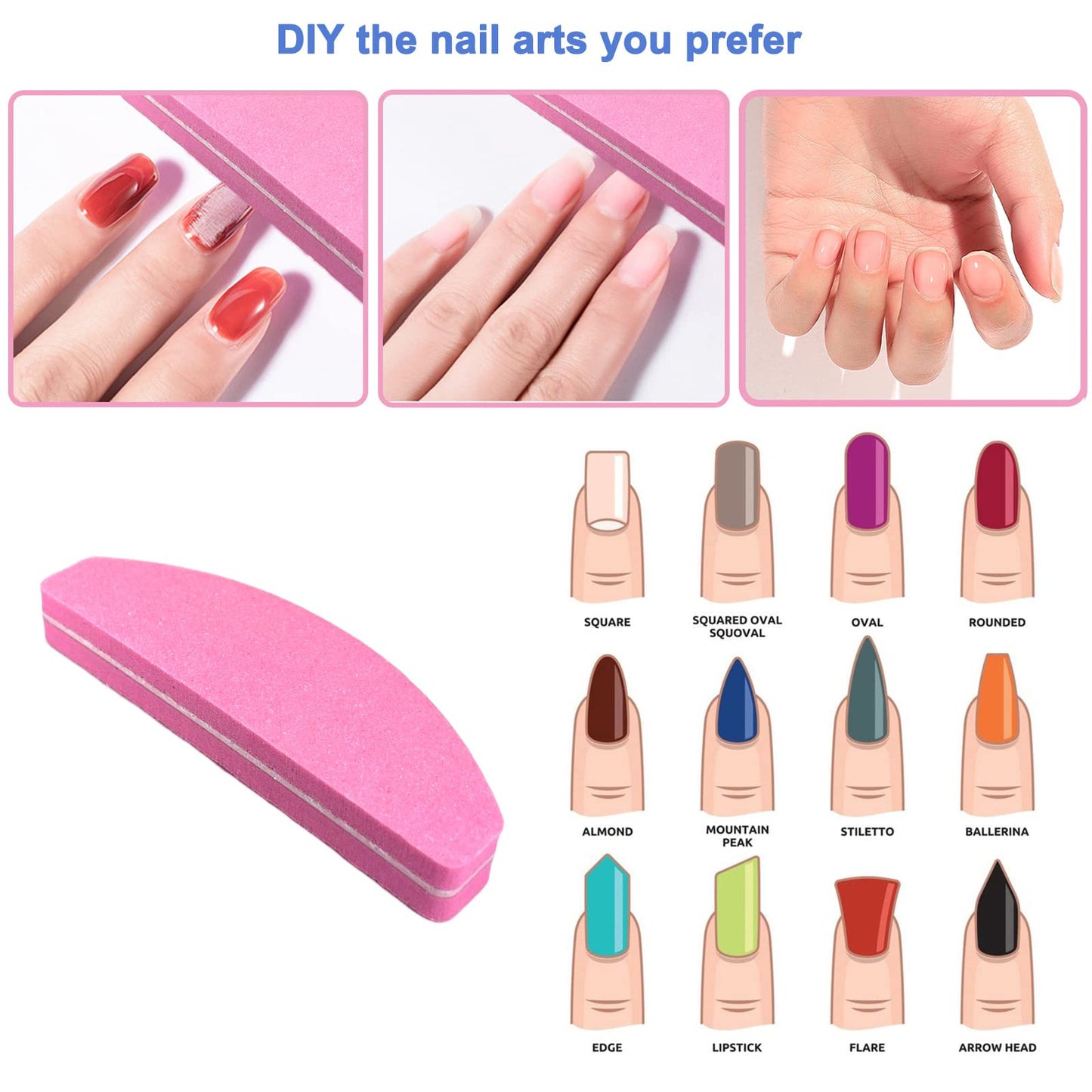 20 PCs Nail Buffers, Double Sided Nail Files Buffer Blocks 100/180 Grit Portable Washable Sanding Buffing File Arc Shape (Pink) Beauty & Personal Care GigaGround