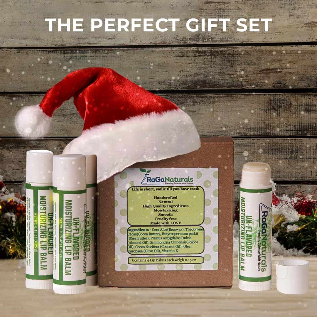 RaGaNaturals Natural Unscented Lip Balm - Original Beeswax, Shea Butter, Jojoba Oil, Vitamin E - Unflavored Chapstick Smooth, Hydrating, Moisturize Beauty and Personal Care RaGaNaturals