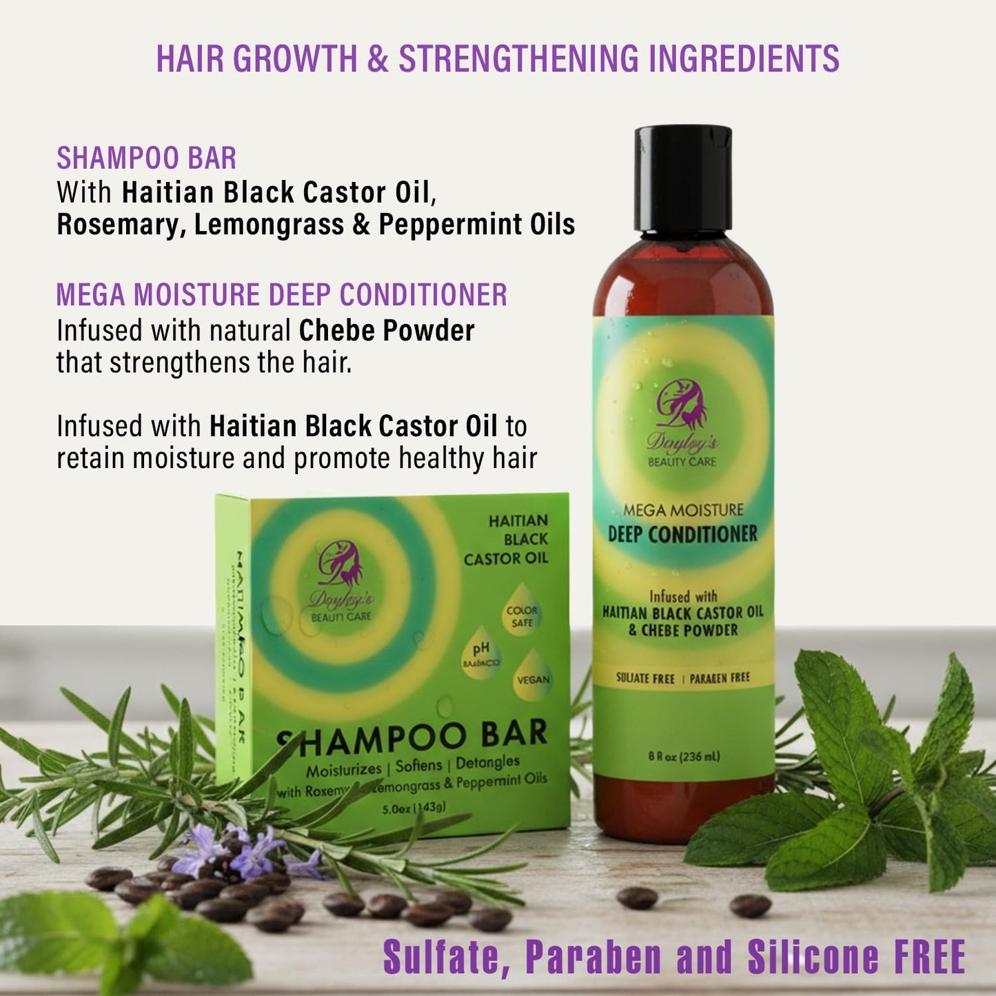 Doyley’s Haitian Black Castor Oil Shampoo Bar 5oz & Mega Moisture Deep Conditioner 8oz Bundle - Rosemary Oil & Chebe Powder - Softens, Detangles Beauty & Personal Care Doyley's Beauty Care