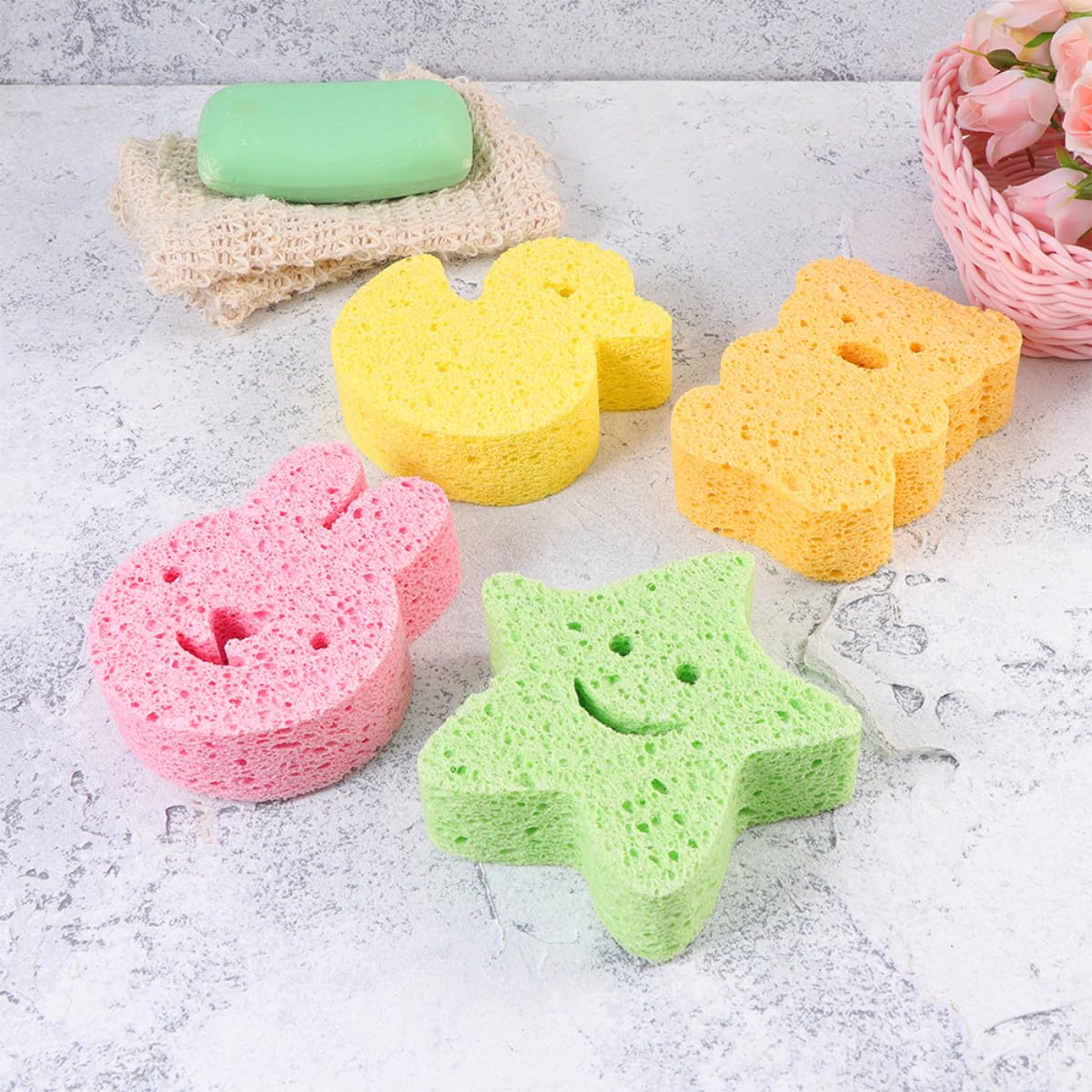 Uonlytech 3pcs Bath Sponges Set Cartoon Star, Duck, and Bunny Shapes, Small Bath Sponges for ’ Shower and Body Scrubbing Beauty and Personal Care Uonlytech