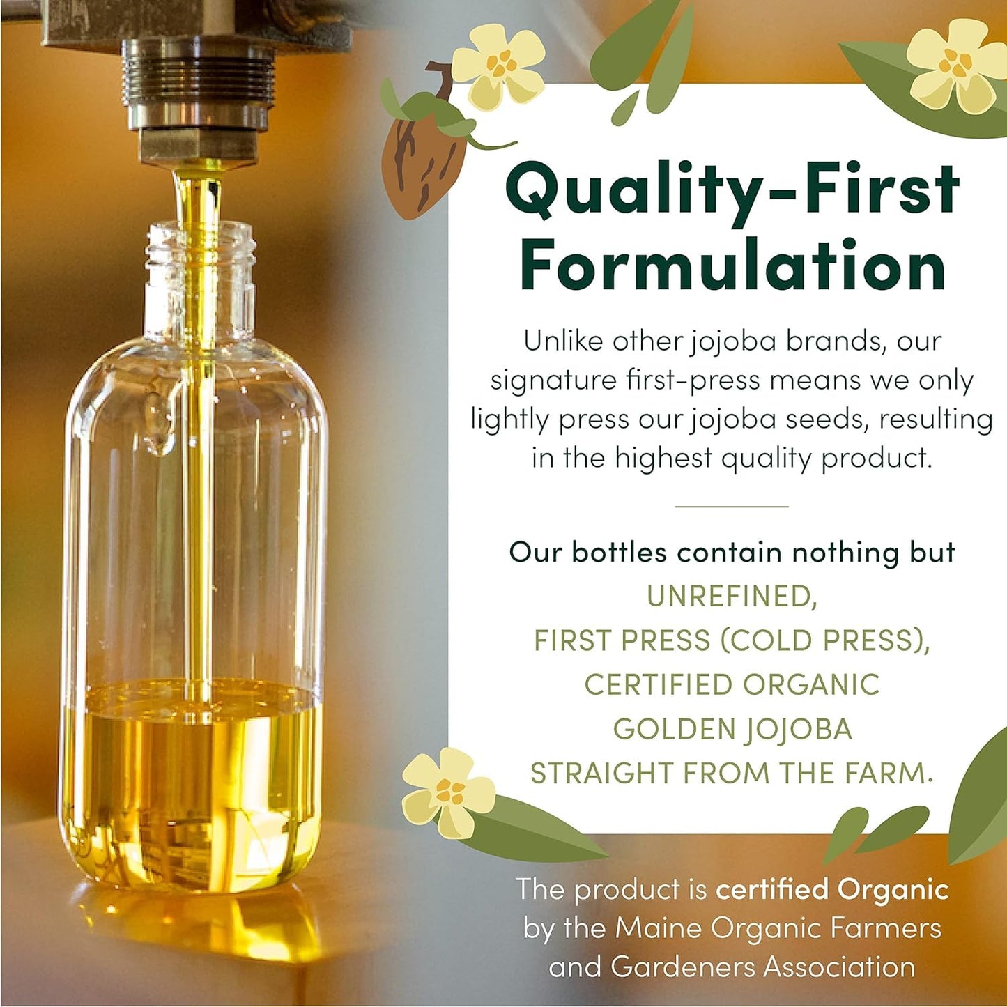 HobaCare Unrefined Organic Jojoba Oil for Skin Care, Hair, Beard, Scalp Massage - 100% Pure Carrier Oil for Perfume or Soap Making - Natural, Vegan Beauty & Personal Care HobaCare