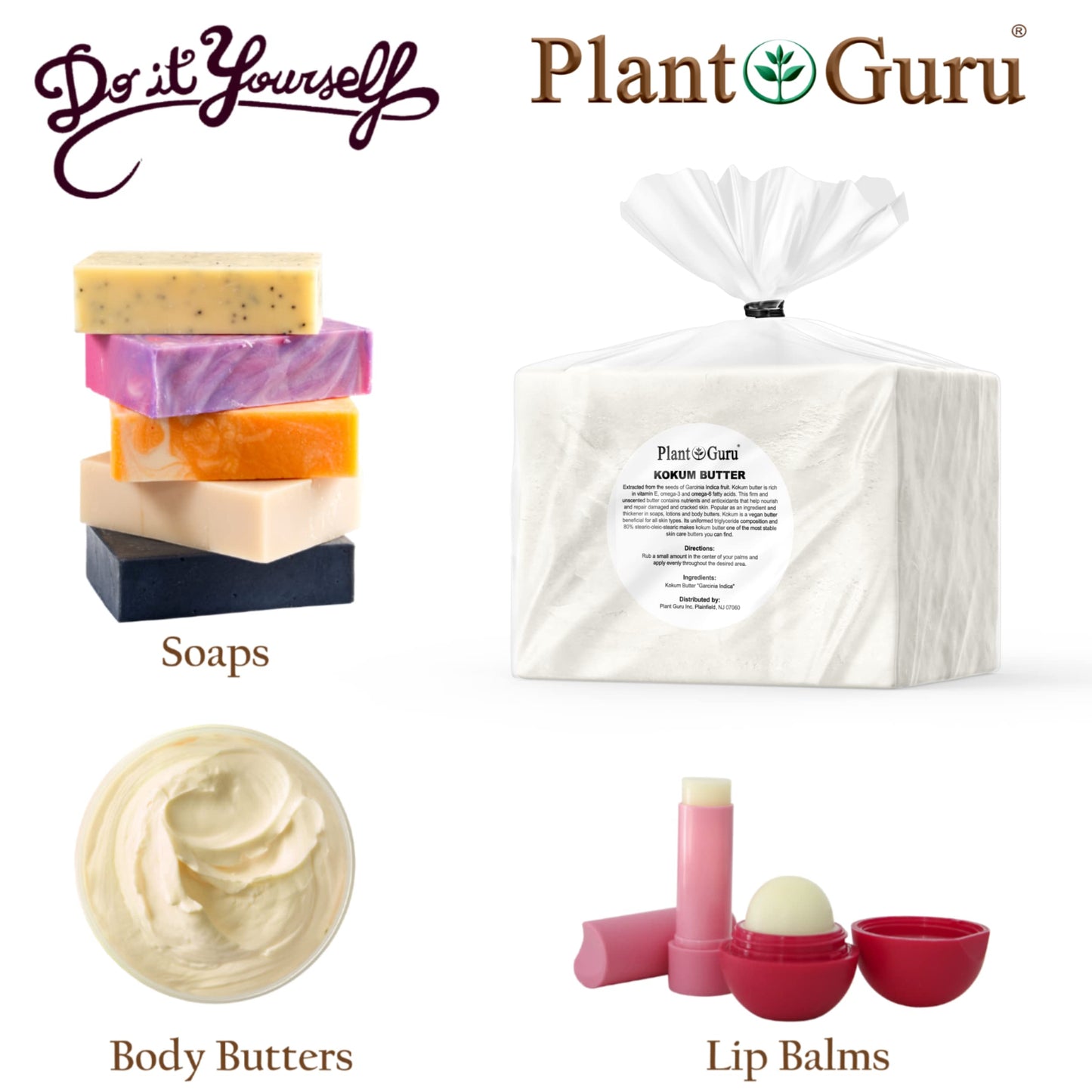 Plant Guru Raw Kokum Butter 3 lbs. Bulk 100% Pure Natural - Great for Skin, Body and Hair Moisturizer, DIY Creams, Balms, Lotions and Soap Making. Beauty & Personal Care Plant Guru