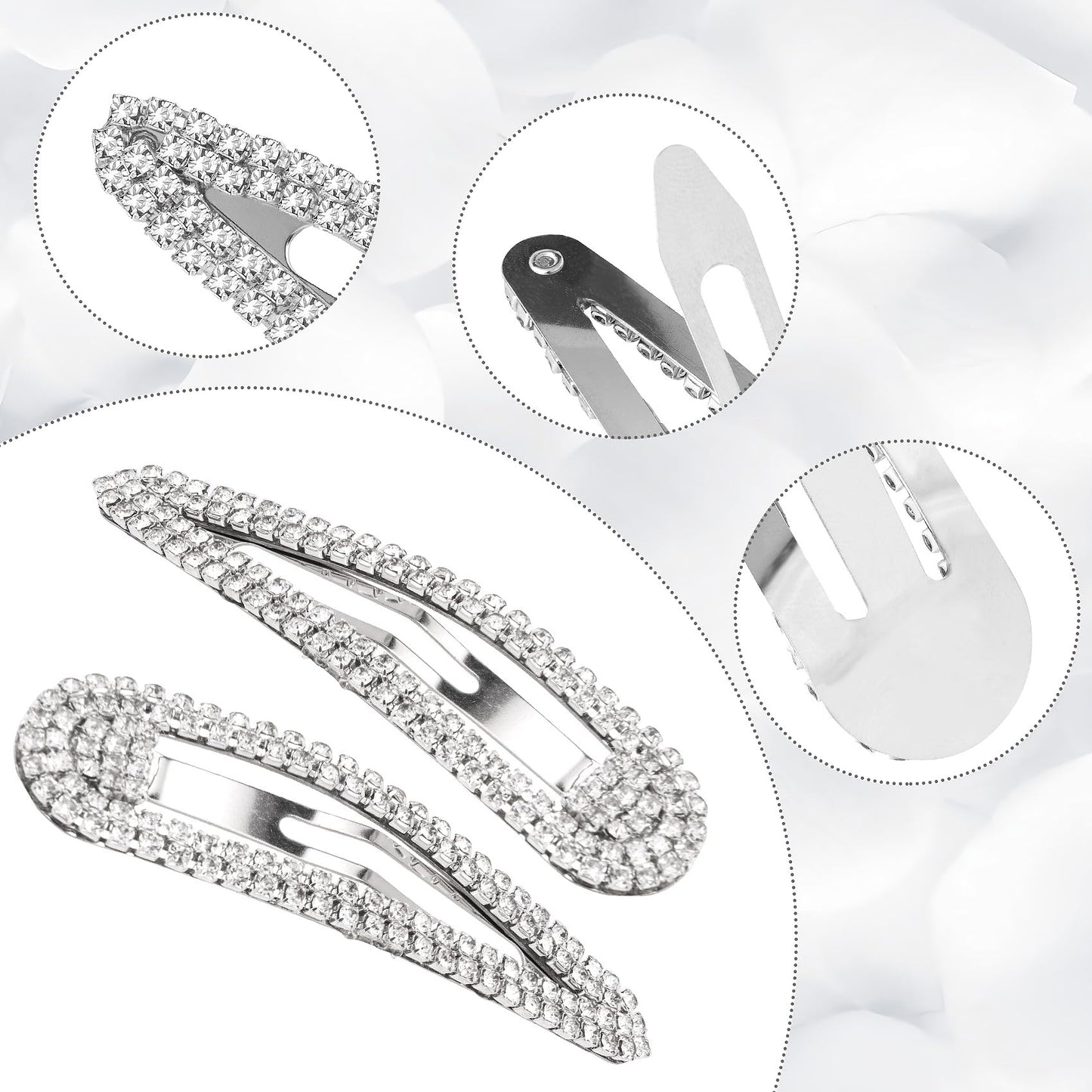 HINZIC 4Pcs 3 Inch Rhinestone Hair Clips, Sparkly Snap Hair Barrettes, Metal No Slip Silver Hair Pins Valentines Wedding Party Prom Birthday Beauty & Personal Care HINZIC