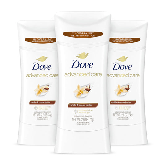 Dove Advanced Care Antiperspirant Deodorant Stick Vanilla & Cocoa Butter 3 Count Antiperspirant deodorant with Pro-Ceramide Technology 72-hour odor Beauty and Personal Care Dove