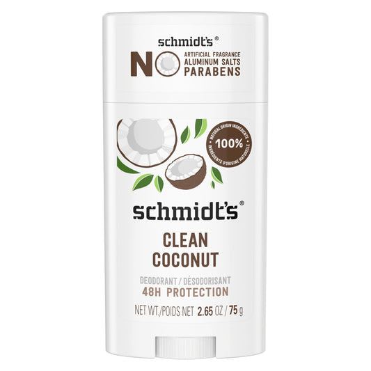 Schmidt's Aluminum-Free Vegan Deodorant Clean Coconut for Women and Men, with 24 Hour Odor Protection, Natural Ingredients, Cruelty-Free, 2.65 oz Beauty and Personal Care Schmidt's