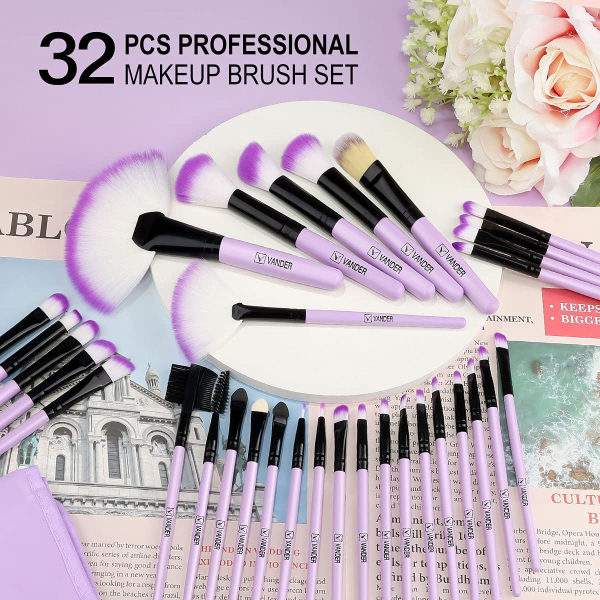 Make up Brushes, VANDER Professional 32pcs Makeup Brush Set, Makeup Brushes Set Foundation Blending Cosmetic Brush Set Kit,Purple Beauty & Personal Care Vander