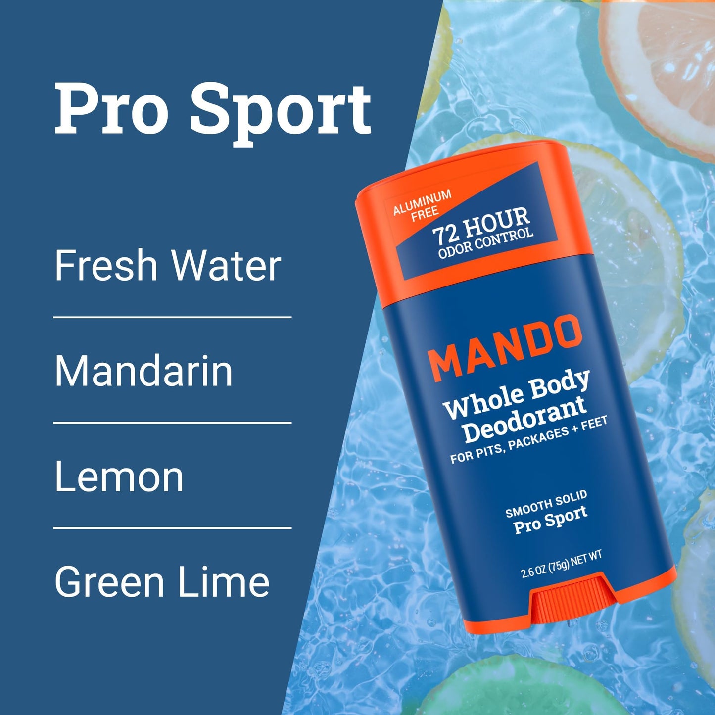 Mando Whole Body Deodorant For Men - Smooth Solid Stick - 72 Hour Odor Control - Aluminum Free, Baking Soda Free, Skin Safe - 2.6 ounce (Pack of 2) Beauty and Personal Care Mando