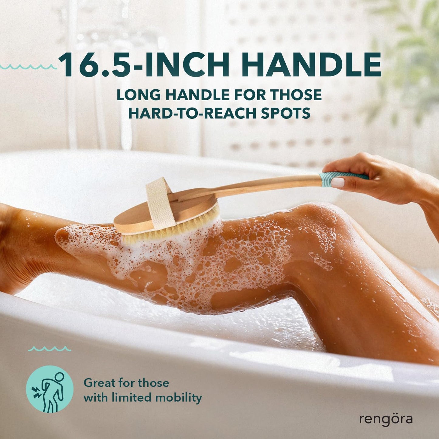 Dry Brushing Body Brush - Exfoliating Body Scrubber with Natural Boar Bristles, Detachable Ergonomic Long Handle - Great for Dry Skin Brushing Beauty and Personal Care rengöra