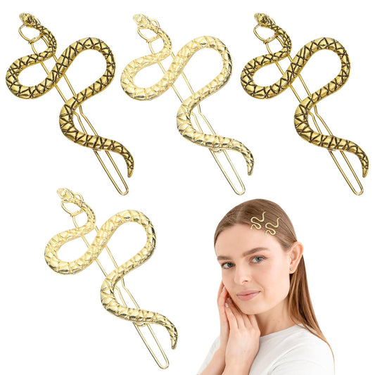 4pcs Snake Hair Clip Vintage Decorative Metal Hair Pins for Women and Girls (Golden, Ancient Gold) Beauty & Personal Care LEORX