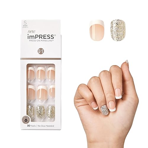 KISS imPRESS Press-On Manicure, Nail Kit, PureFit Technology, Short Press-On Nails, 'Time Slip', Includes Prep Pad, Mini Nail File, Cuticle Stick, Beauty & Personal Care imPRESS