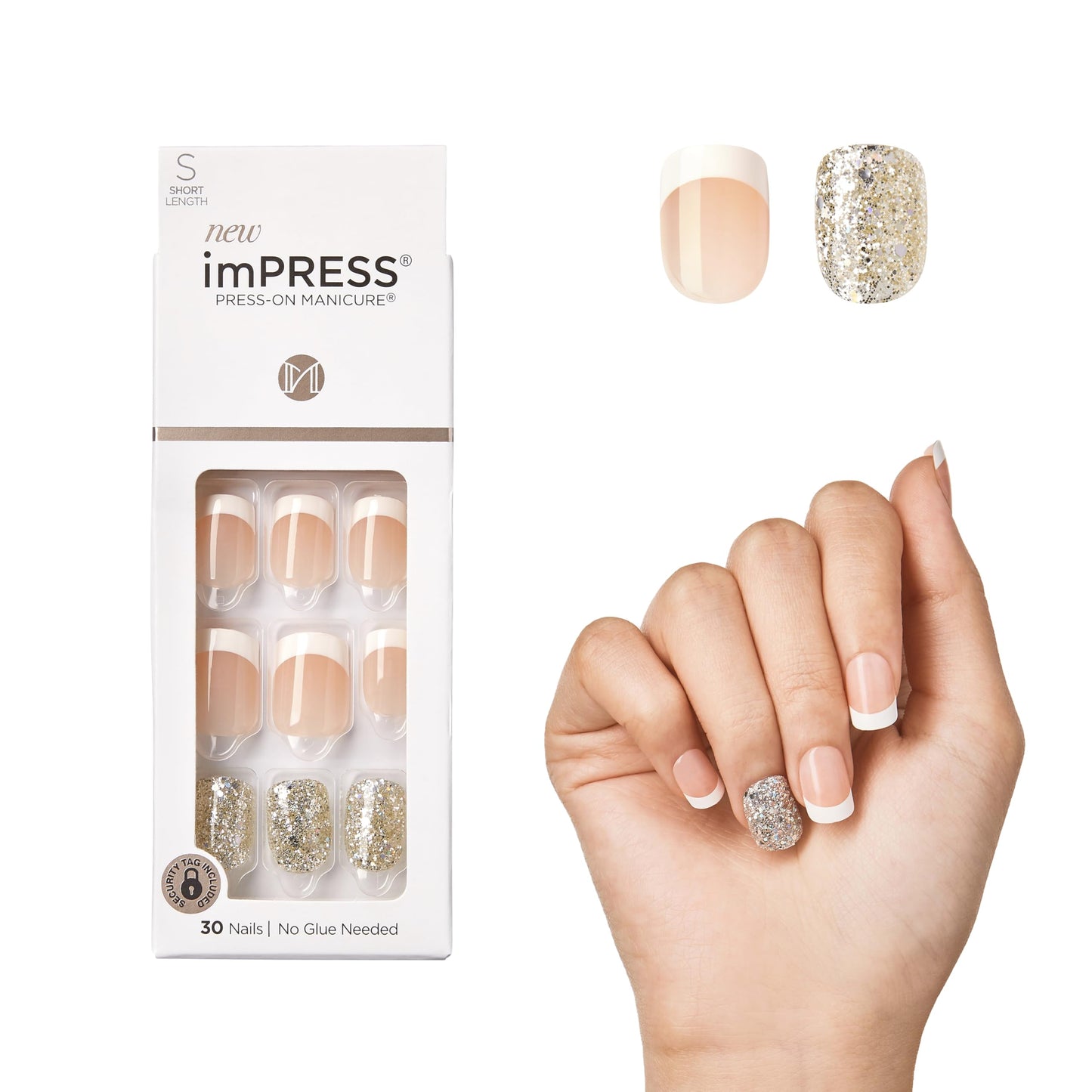 KISS imPRESS Press-On Manicure, Nail Kit, PureFit Technology, Short Press-On Nails, 'Time Slip', Includes Prep Pad, Mini Nail File, Cuticle Stick, Beauty & Personal Care imPRESS