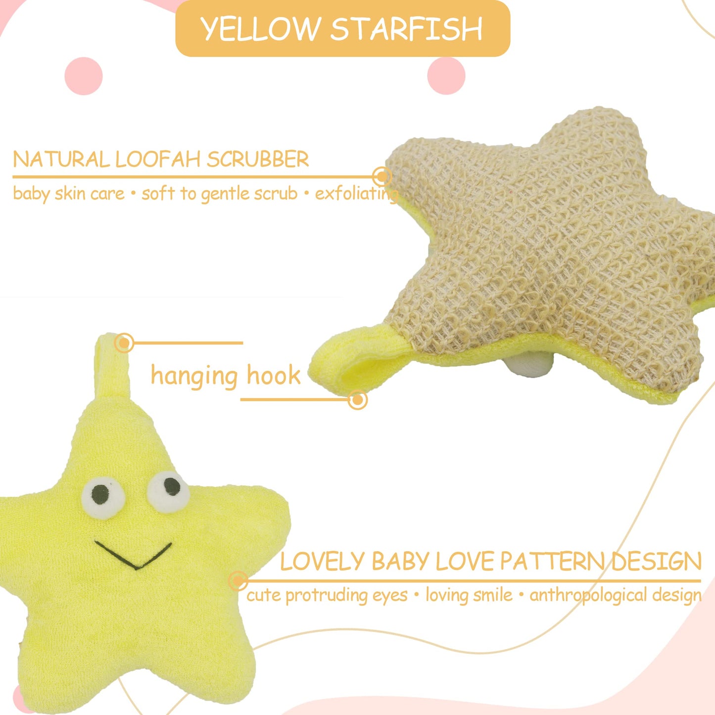 Bleu Bath (2 Pack) Animal Body Scrubber Natural Linen Shower Ball for Toddler Kids Gentle Exfoliating Bath Sponge Loofah Pouf in Yellow Starfish Red Beauty & Personal Care Bleu Bath