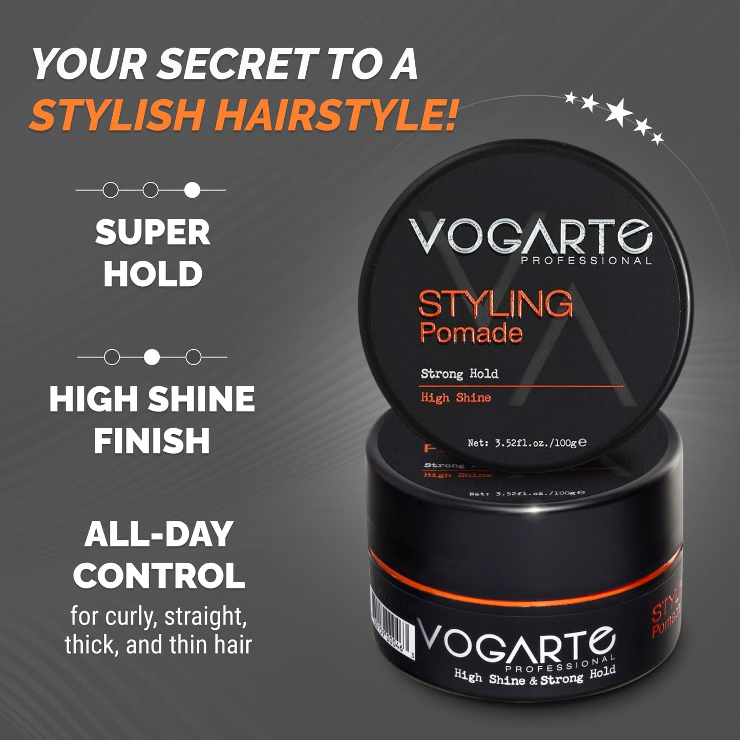Vogarte Hair Styling Pomade for Men, Strong Hold with Medium Shine, Water-Based Hair Wax, Classic Gentleman Grooming Product, Flexible All-Day Hold Beauty & Personal Care Vogarte