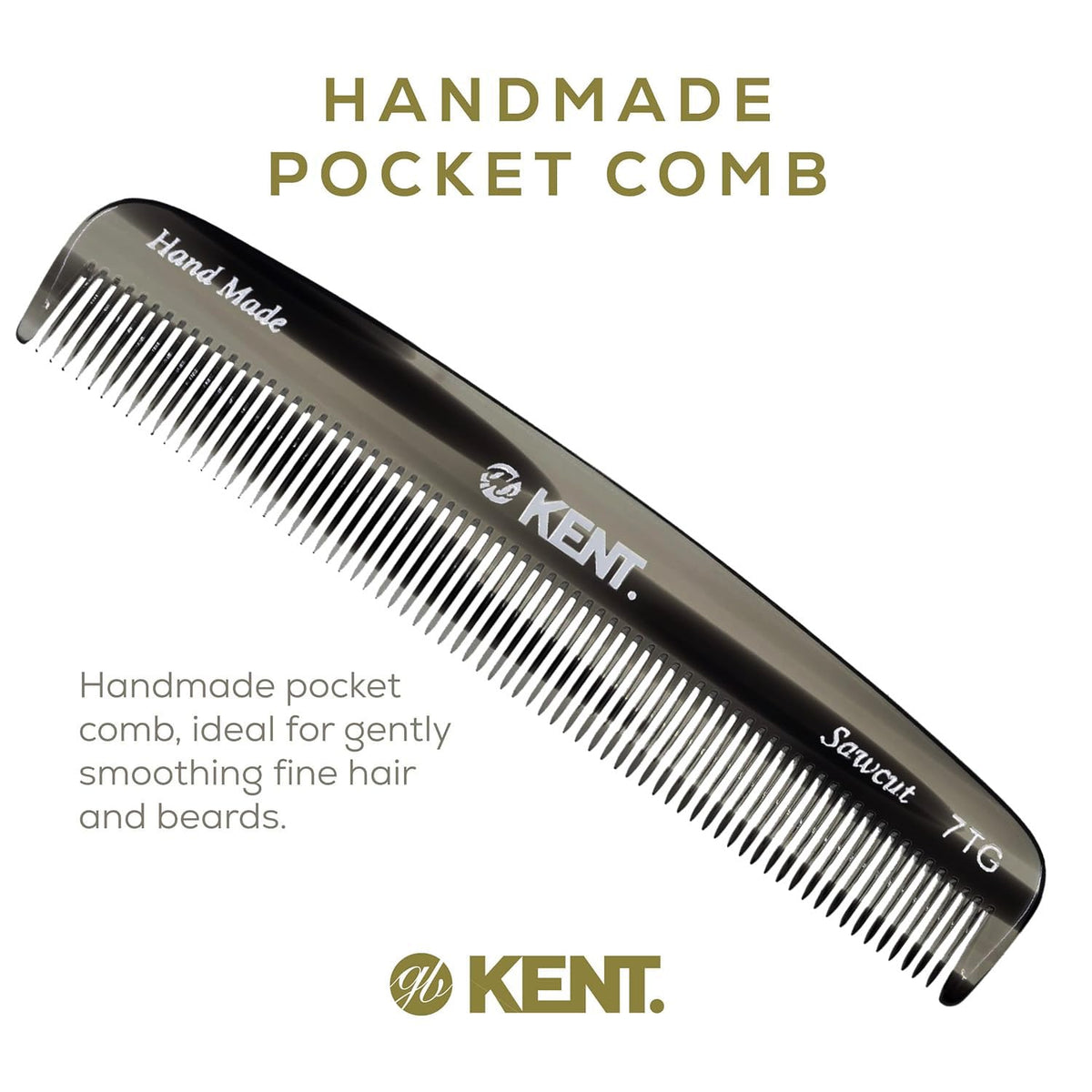 Kent 7T Black Graphite All Fine Tooth Pocket Comb for Men - Handmade Hair Comb for Men for Everyday Grooming and Styling - Travel Comb for Hair Care,