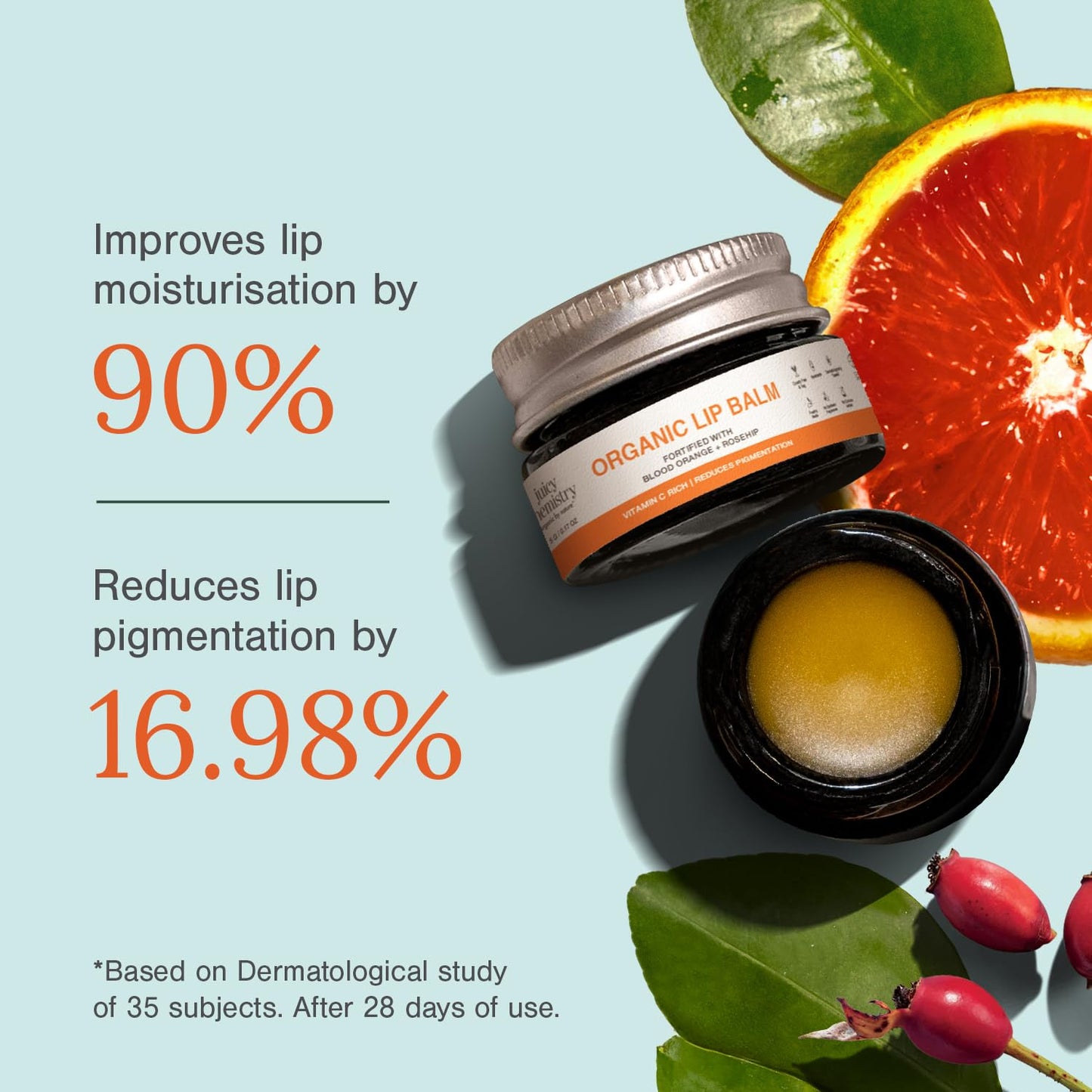 Juicy Chemistry Blood Orange & Rosehip Organic Lip Balm For PiGmented & Chapped Lips, 5 Gm Beauty and Personal Care Juicy Chemistry