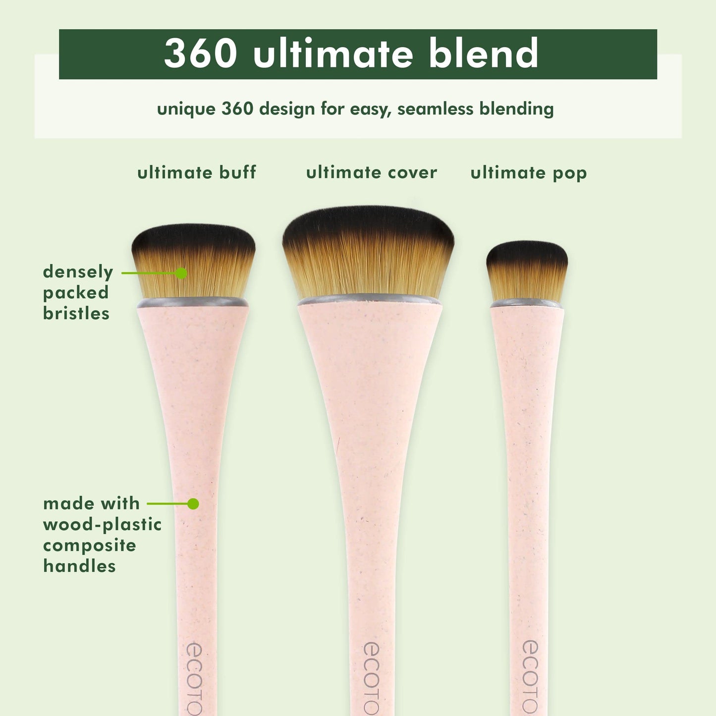 EcoTools 360 Ultimate Blend Makeup Brush Kit, For Cream, Liquid, & Powder Foundation, Blush, & Bronzer, Buff & Blend Makeup, Full Coverage, Dense Beauty & Personal Care EcoTools
