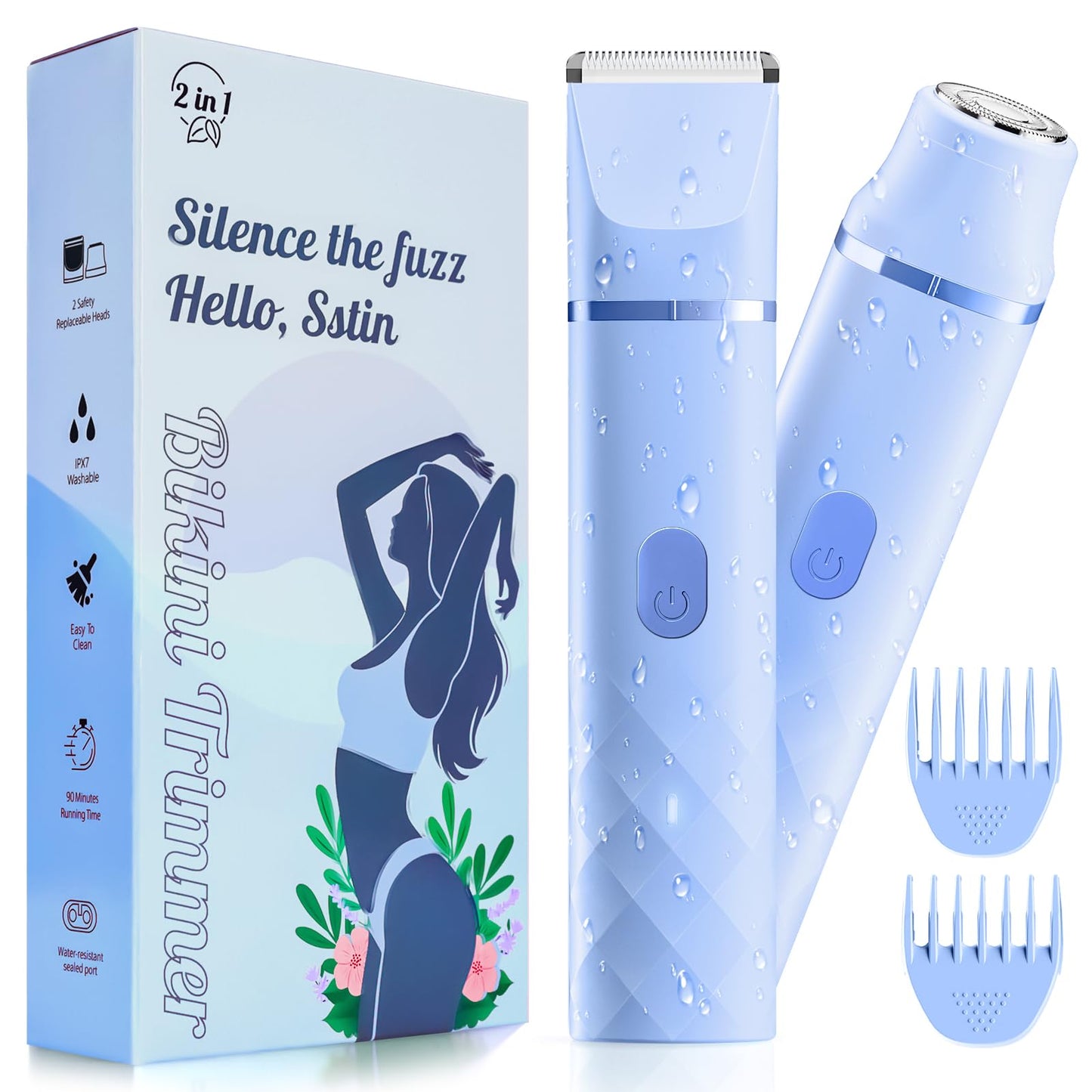 Bikini Trimmer for Women, IPX7 Waterproof, Painless Rechargeable Electric Razor Remover, 2-in-1 Facial & Pubic Hair Removal for Sensitive Skin Beauty and Personal Care AIDIAM