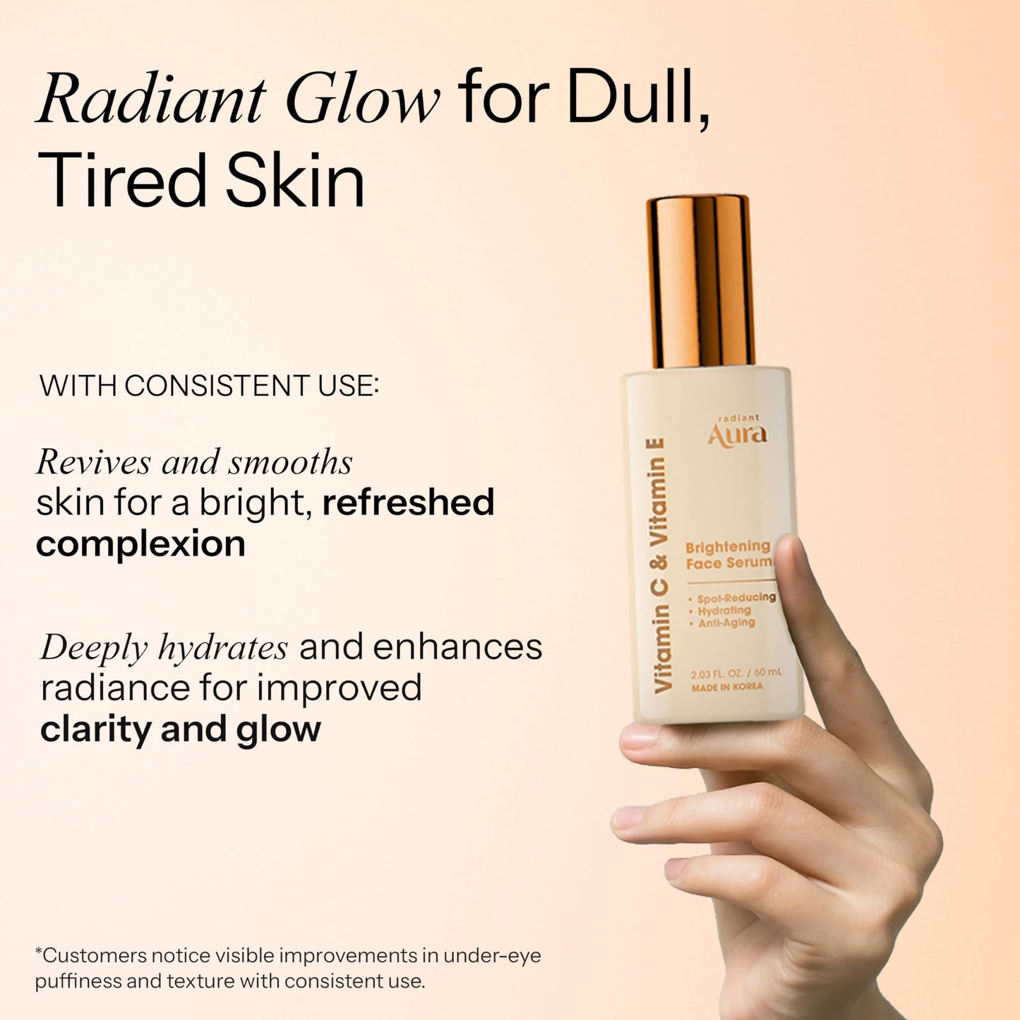 Radiant Aura Vitamin E & C Serum For Face - Dermatologist Tested, Anti Aging, Korean Skin Care - Revives Tired Skin, Smooths Fine Lines, Lightweight Beauty & Personal Care Radiant Aura