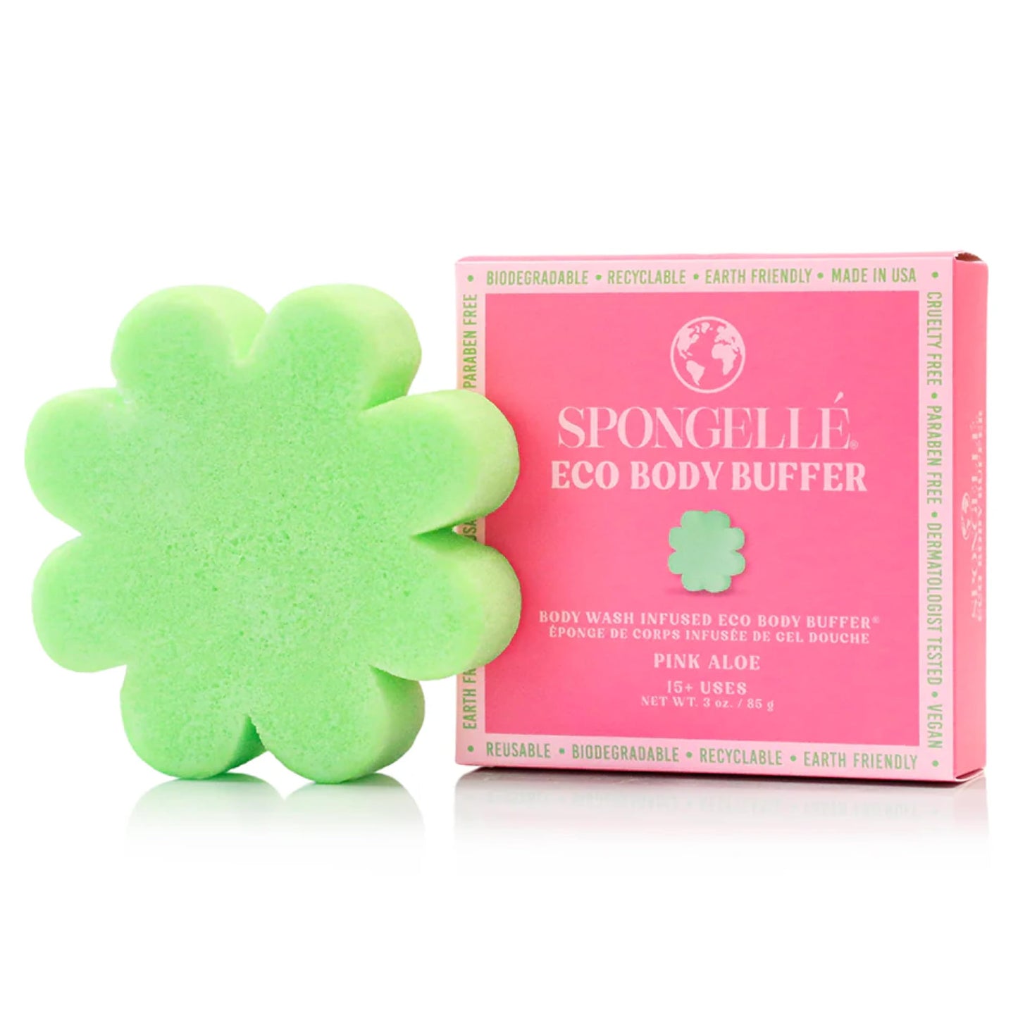 Spongelle Pink Aloe Eco Collection Body Buffer Body Scrubber - Bath & Shower Loofah for Men & Women - Biodegradable, Cruelty-Free, Vegan Beauty and Personal Care SPONGELLÉ