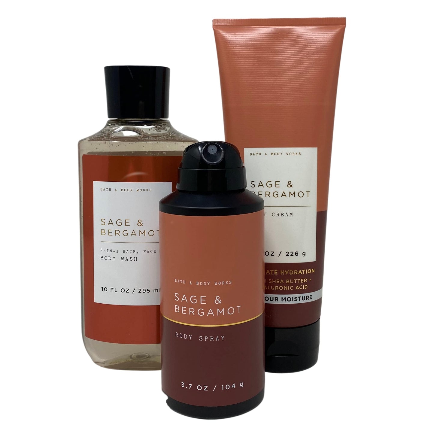 Bath & Body Works SAGE & BERGAMOT Trio Gift Set For Men - Body Spray - Body Cream and 3 in 1 Hair - Face & Body Wash - Full Size Beauty and Personal Care Bath & Body Works