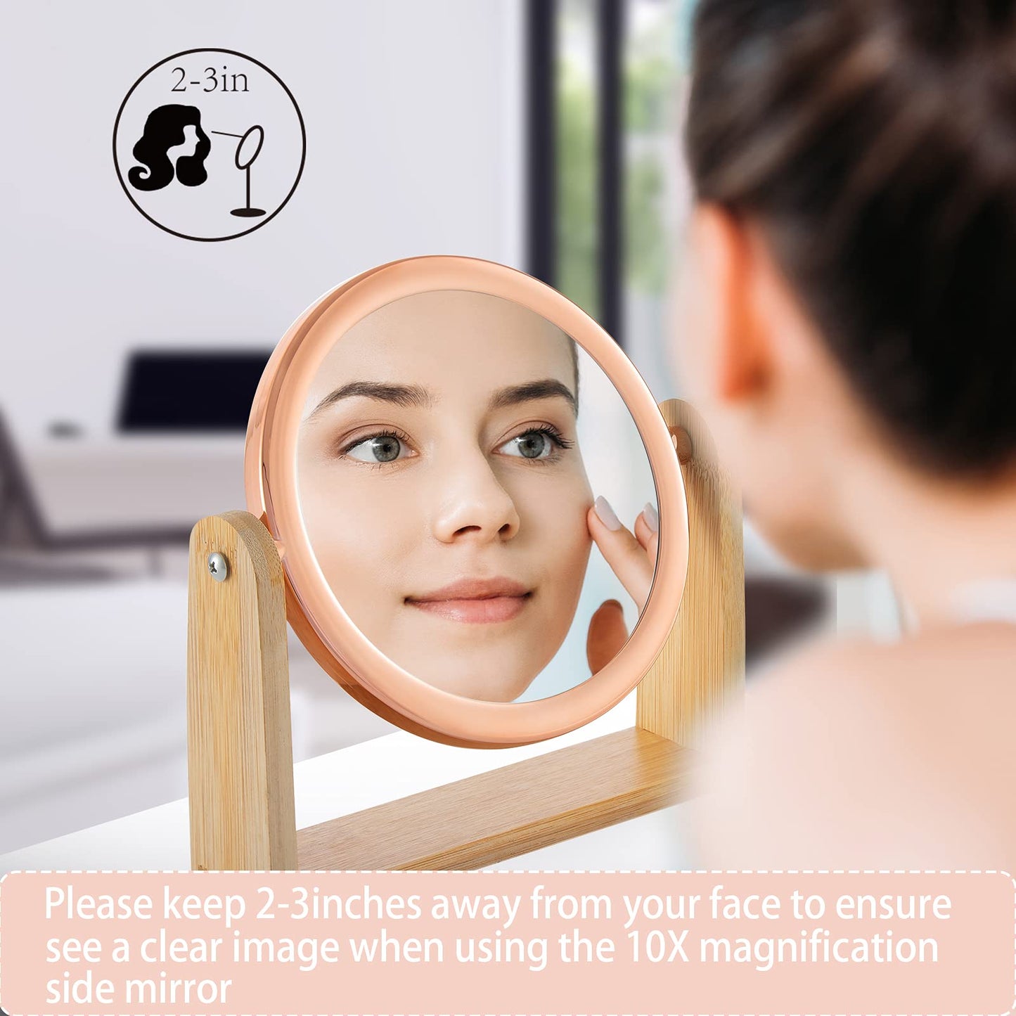 YEAKE Double Sided 10X Magnifying Makeup Mirror with Bamboo Stand,Small Desk Table Mirror with 360° Rotation,Standing Portable Cosmetic Mirror,Good Beauty & Personal Care YEAKE