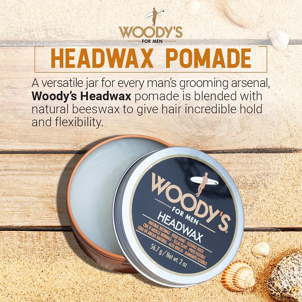 Woody's Headwax Styling Pomade for Men, Flexible Hold, High Shine, with Natural Beeswax, Non-stiff, Non-Sticky, Moldable, For all Hair Types Beauty & Personal Care Woody's