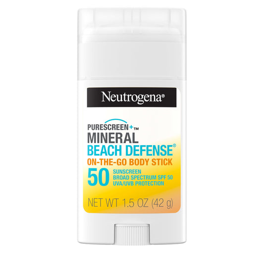 Neutrogena Purescreen+ Mineral Beach Defense On-The-Go Body Sunscreen Stick with Broad Spectrum SPF 50, Water Resistant UVA/UVB Protection, Absorbs Beauty & Personal Care Neutrogena
