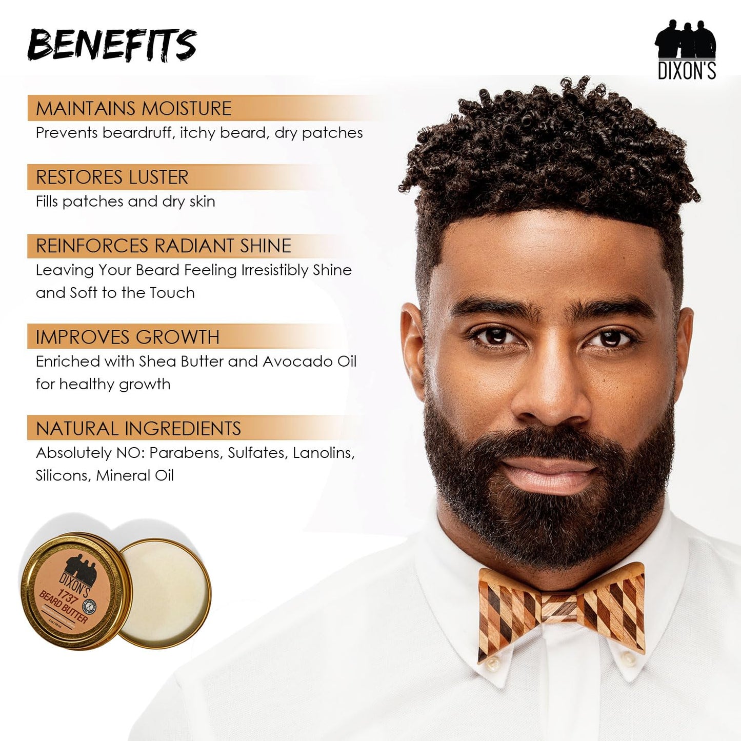 Dixon's 1737 Beard Butter, Beard Care with Moisturizing Balm, Patches Filling Dry Beard Solution, Paraben, Sulfate, and Petroleum-Free for Natural Beauty and Personal Care Dixon's 1737