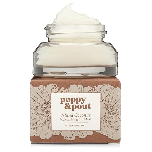 Poppy & Pout Island Coconut Overnight Lip Mask - Natural Lip Care with Shea Butter & Beeswax - Cruelty Free, Recyclable Glass Jar (0.65 oz) Beauty & Personal Care Poppy & Pout