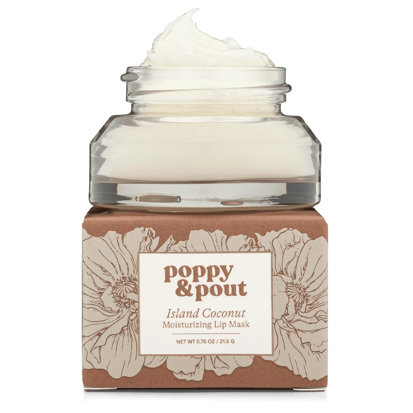 Poppy & Pout Island Coconut Overnight Lip Mask - Natural Lip Care with Shea Butter & Beeswax - Cruelty Free, Recyclable Glass Jar (0.65 oz) Beauty & Personal Care Poppy & Pout