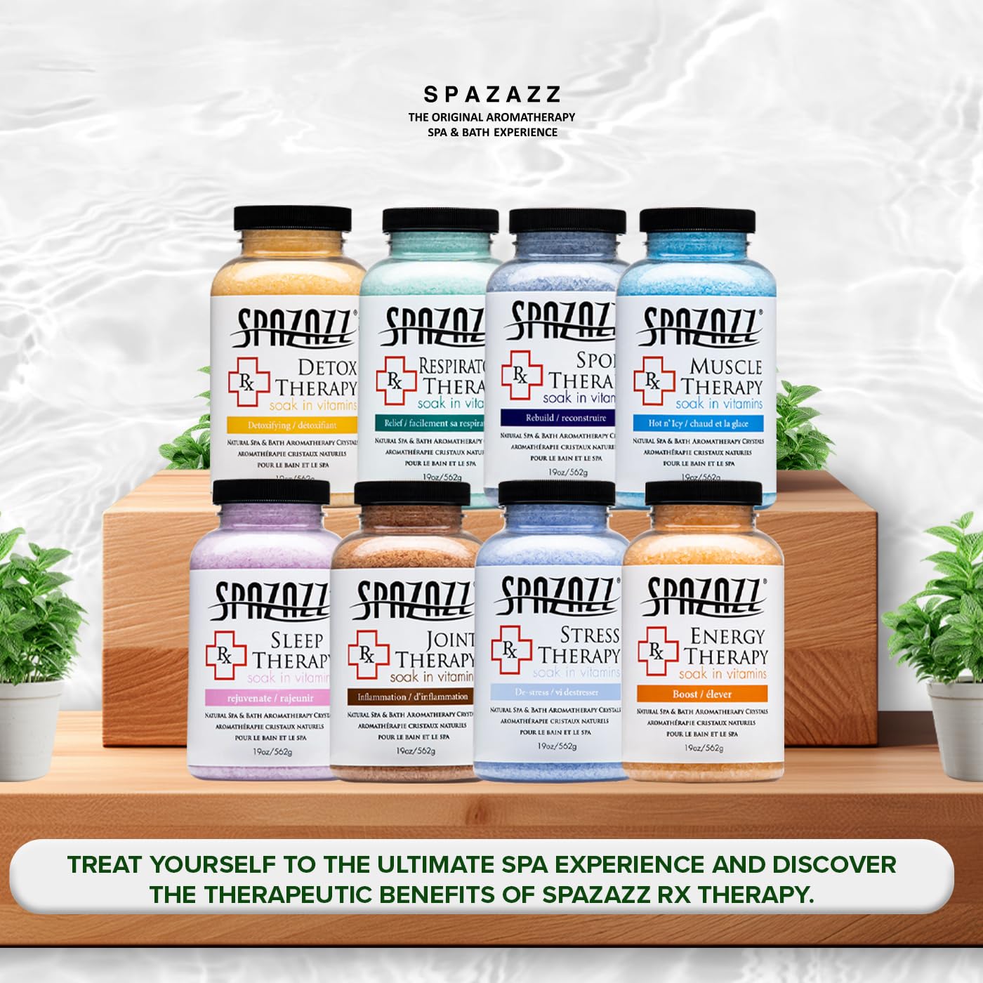 Spazazz RX Therapy Hot Tub Spa and Bath Aromatherapy Salt Crystals - 8 Pack Sample Bundle Includes Muscle - Joint - Detox - Stress - Respiratory Beauty and Personal Care Spazazz