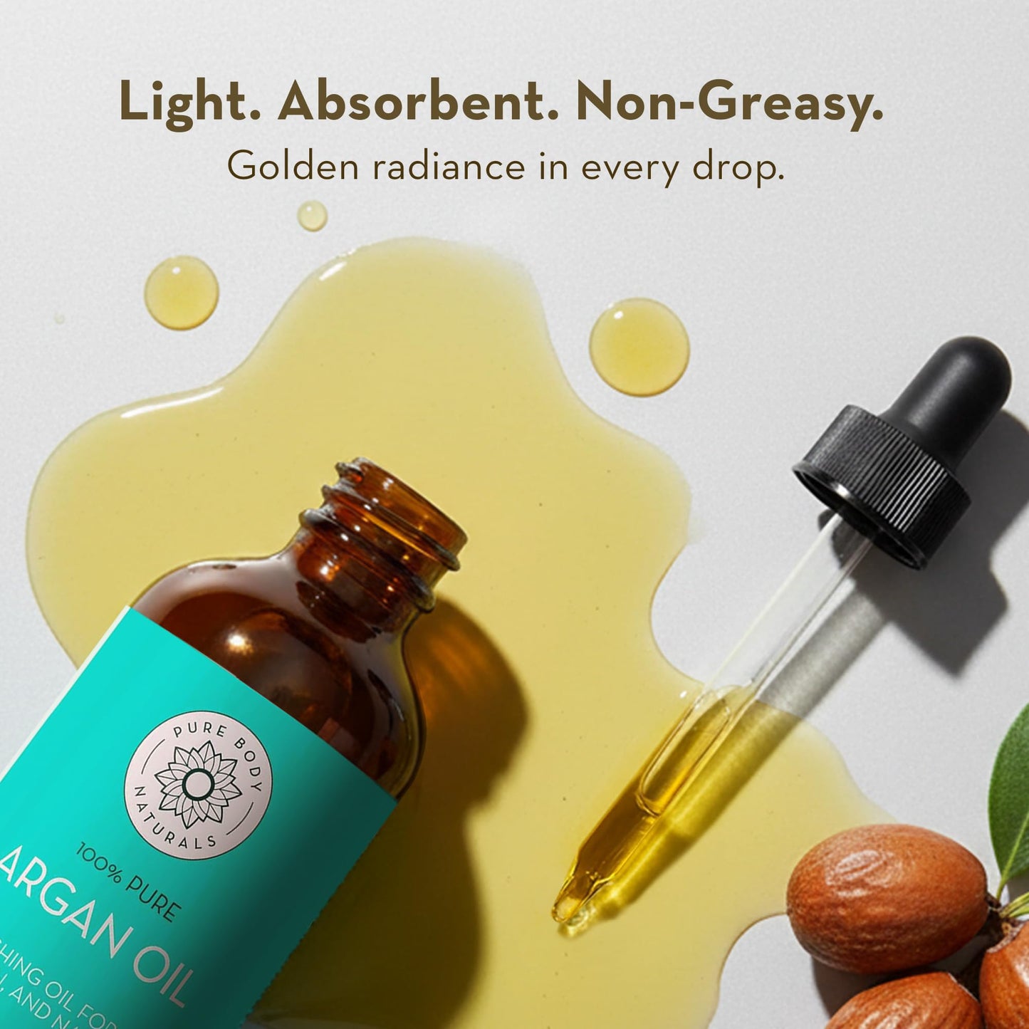 Pure Body Naturals Argan Oil for Skin and Face - 4 fl oz Cold Pressed, Light, Non-Greasy, Nourishing Pure Argan Oil for Hair - Aceite de Argan Beauty & Personal Care Pure Body Naturals