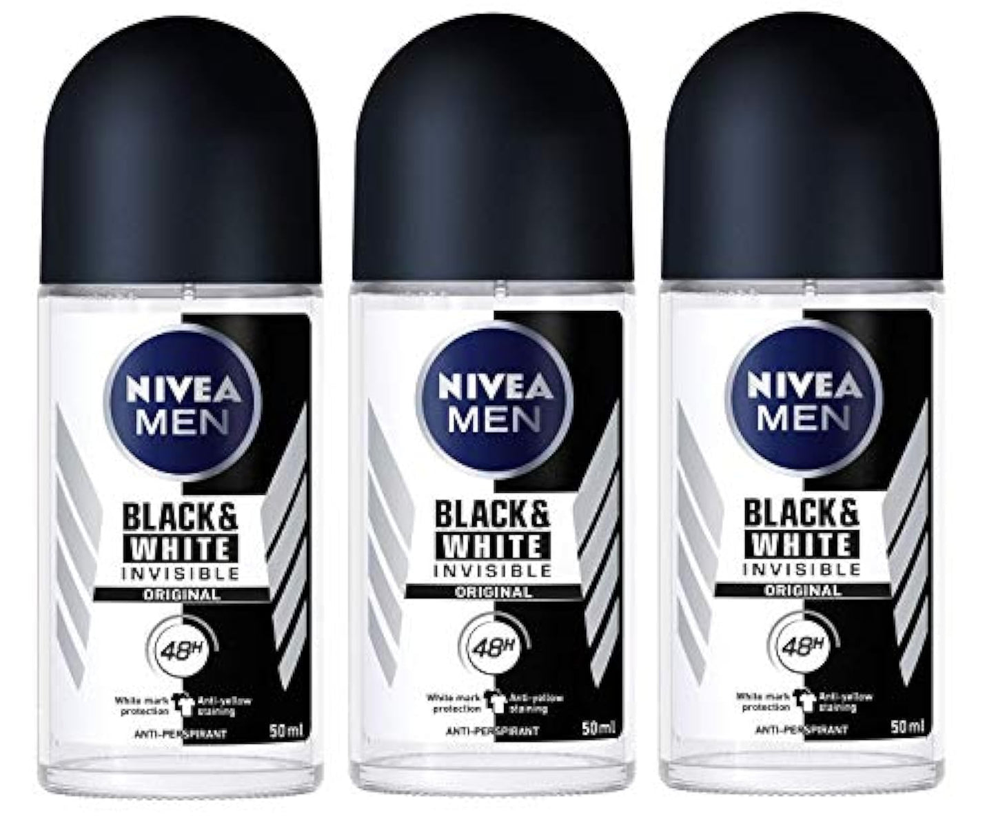 Nivea for Men Deodorant Roll On 1.69 Oz (Invisible B&W Power) Pack of 3 Beauty and Personal Care NIVEA