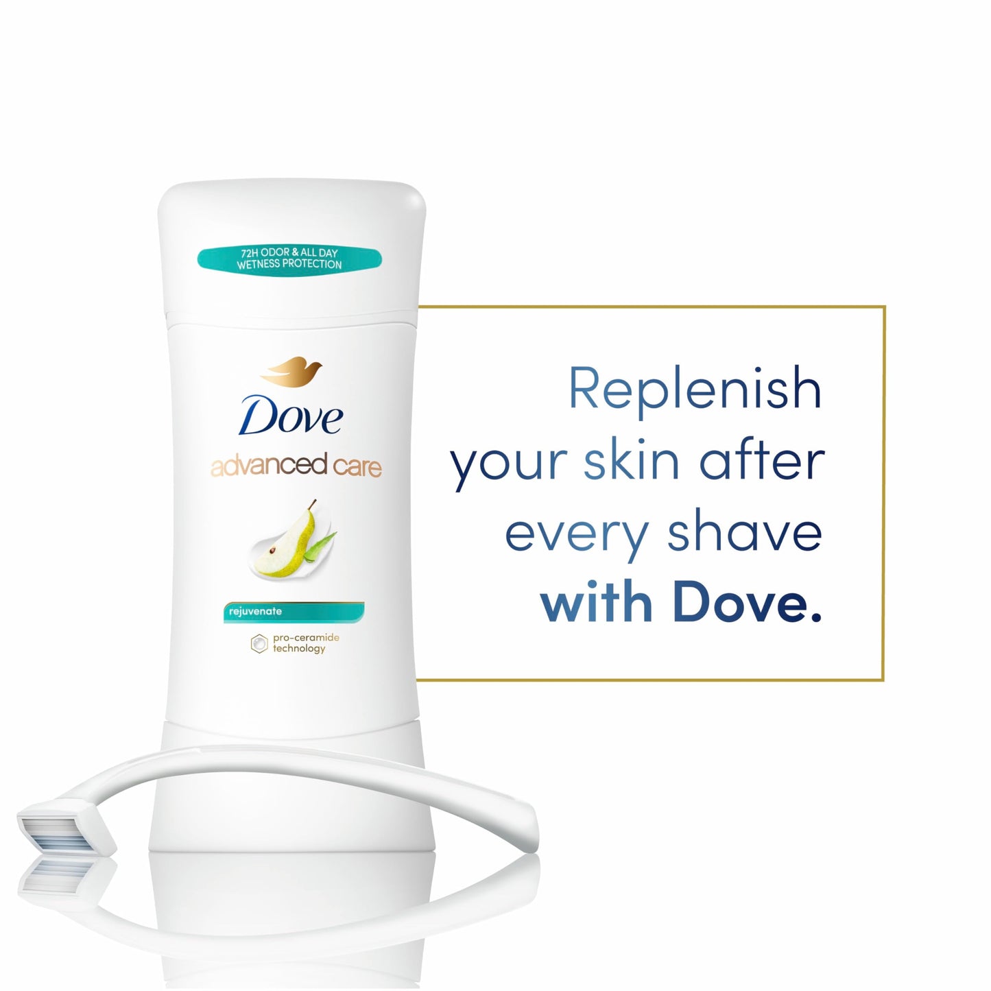 Dove Advanced Care Antiperspirant Deodorant Stick Rejuvenate 4 Count to help skin barrier repair after shaving by boosting skin's ceramide levels Beauty and Personal Care Dove