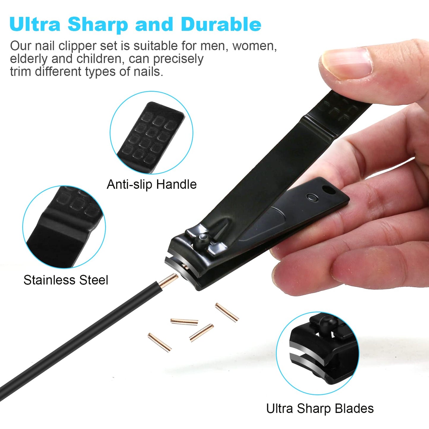 DUCOO Nail Clipper Set, 4 PCS Ultra Sharp Nail Clippers for Men, Women, Adults Toenail Fingernail Clippers, Stainless Steel Nail Cutter & File, Black Beauty & Personal Care DUCOO