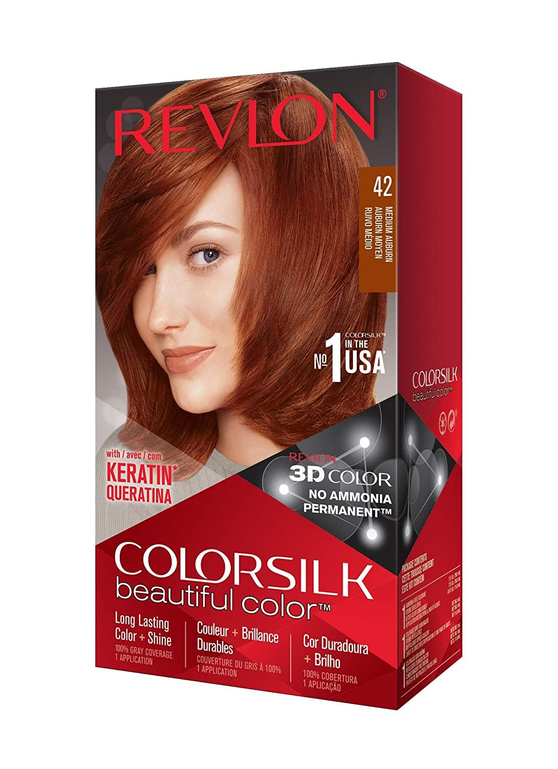 REVLON Colorsilk Beautiful Color, Permanent Hair Color with 3D Gel Technology & Keratin, 100% Gray Coverage Hair Dye, 42 Medium Auburn Beauty & Personal Care REVLON
